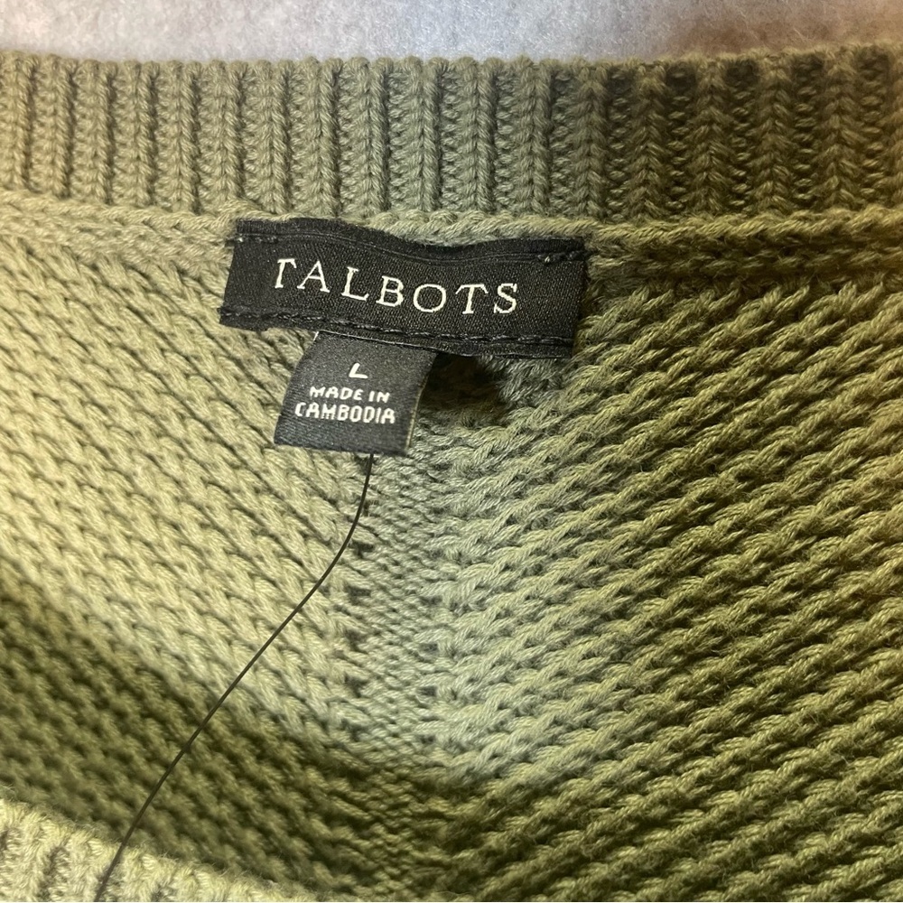 Talbots Shaker Stitch Solid Green Pullover Pima C… - image 3